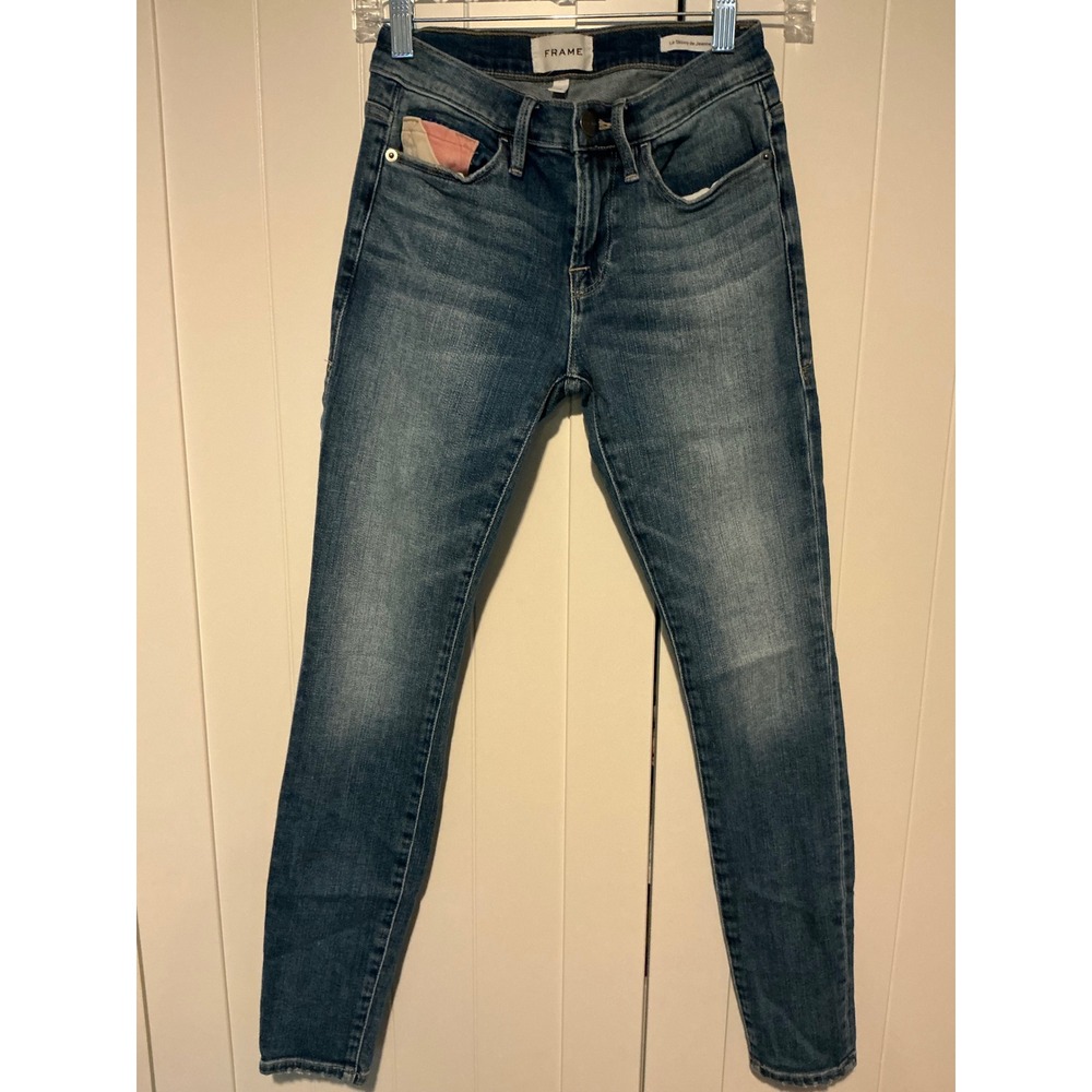 FRAME Le Skinny de Jeanne Jeans Women's Size 25‎ Blue Denim Patch Pocket Detail